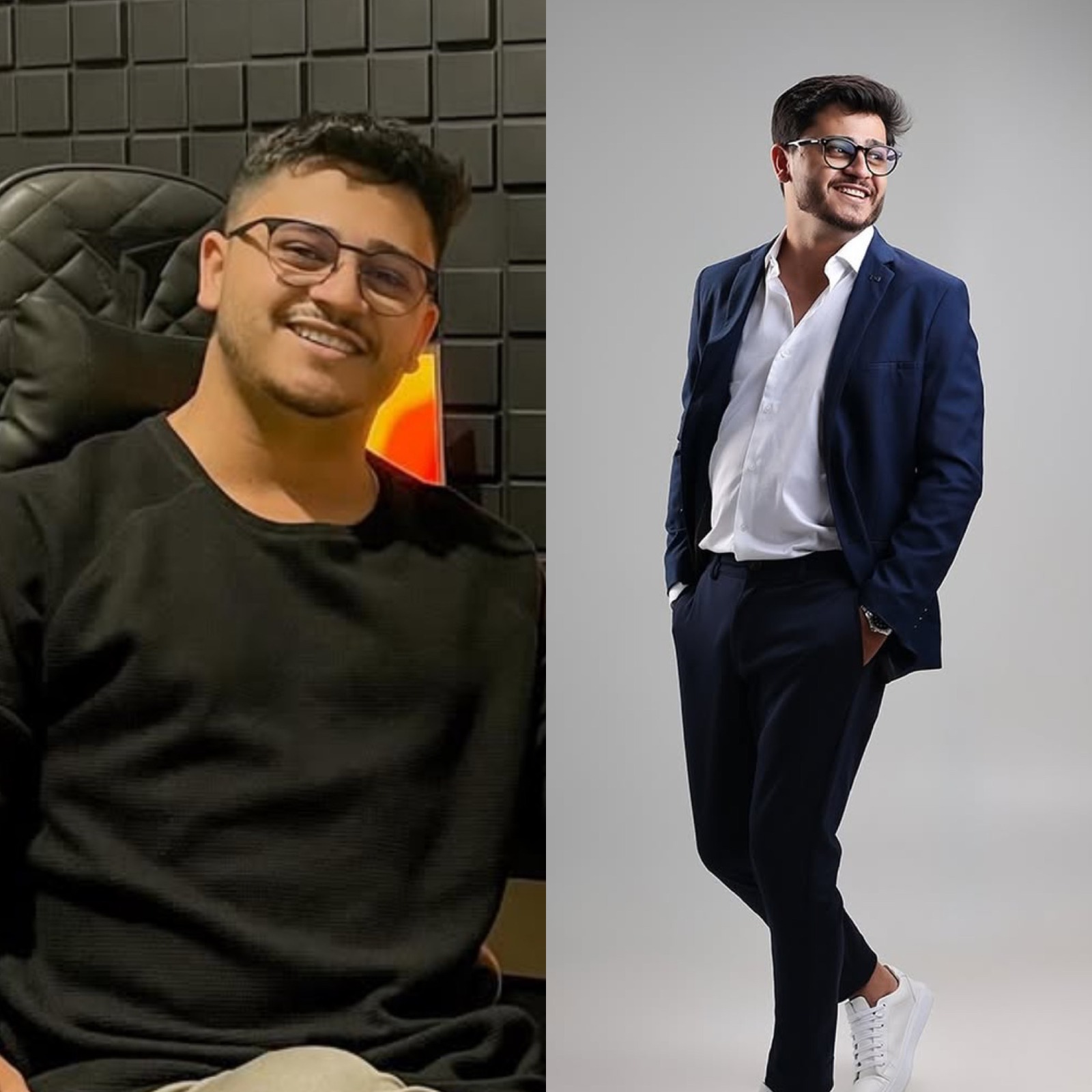 Antes e depois de corte masculino com visagismo feito por Gustavo Ladeira em Ribeirão Preto